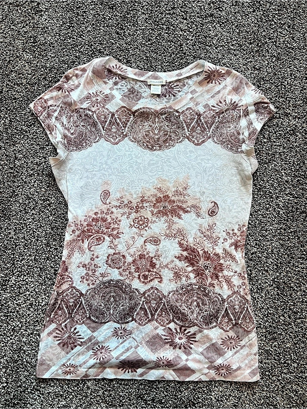 Maurices Floral Short Sleeve Top in Tan & White